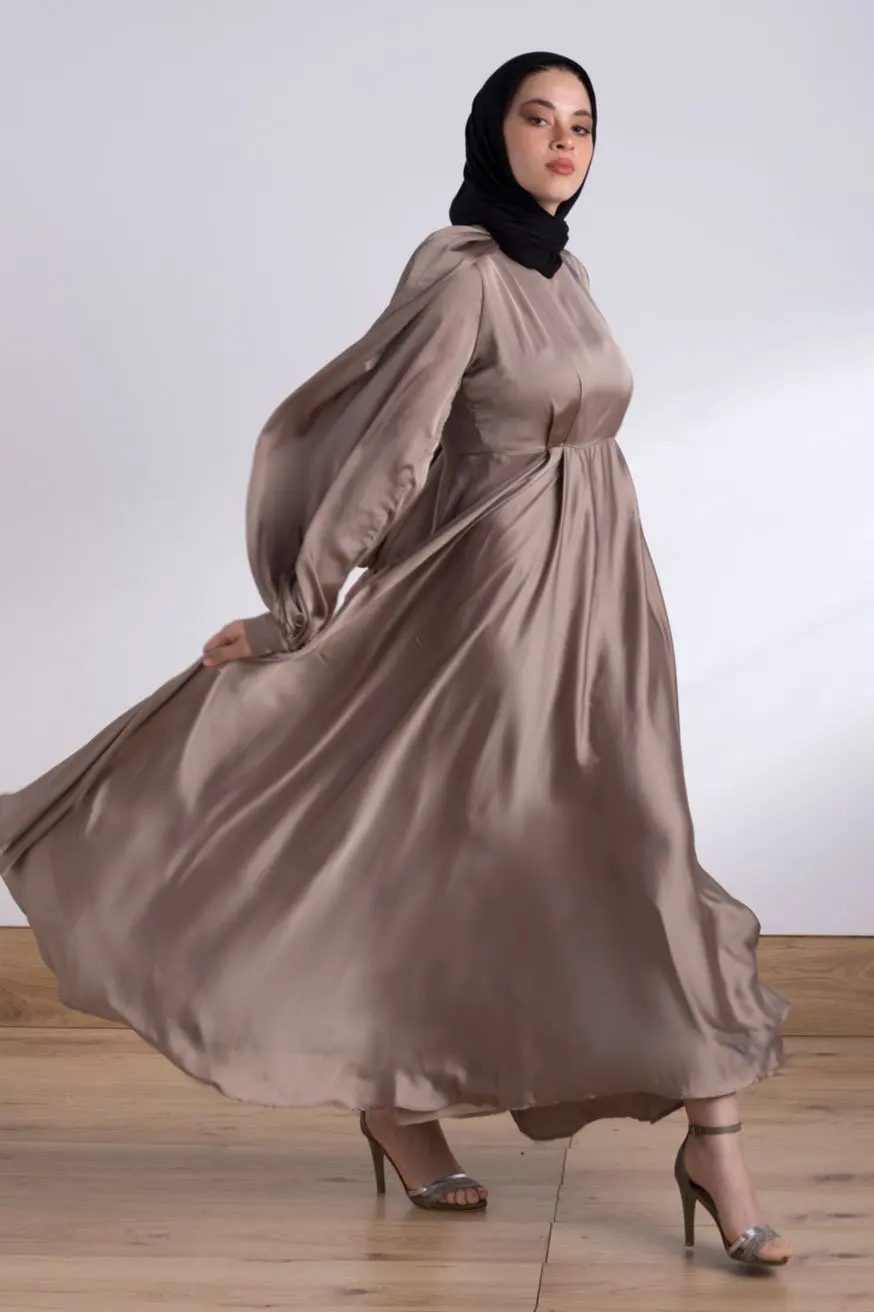 custom high fashionable muslim women satin kaftan maxi dress