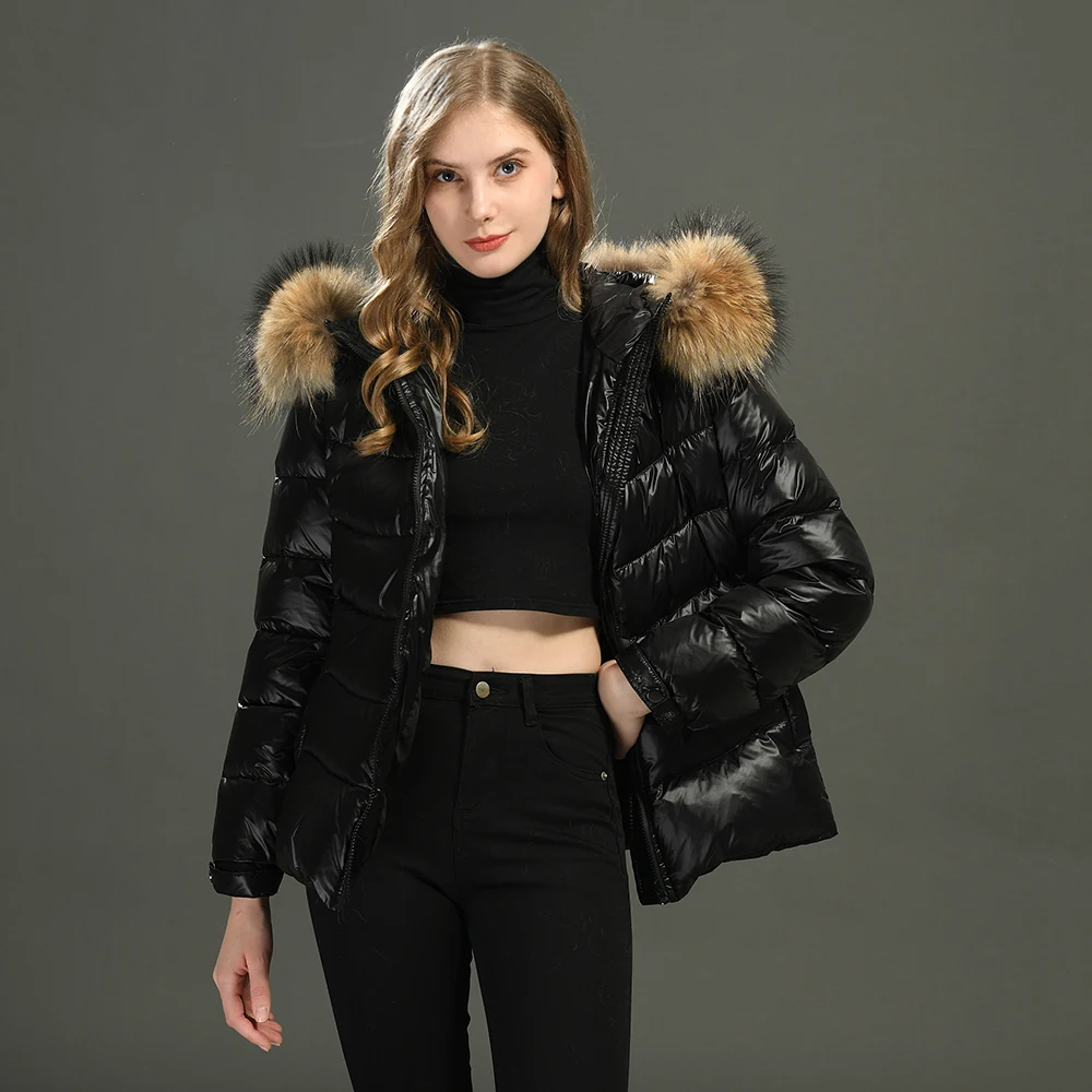 White Duck Down Jacket Hooded Wholesale Winter Removable Real Fur Collar Custom Winter Bobble Puffer Jacket Women Down Coats