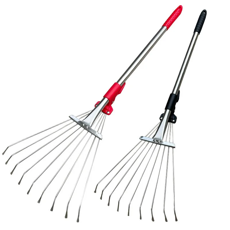Garden Tools 15 Teeth Adjustable Retractable Garden Leaf Rake Metal Shrub Rake for Quick Clean up of Yard and Garden