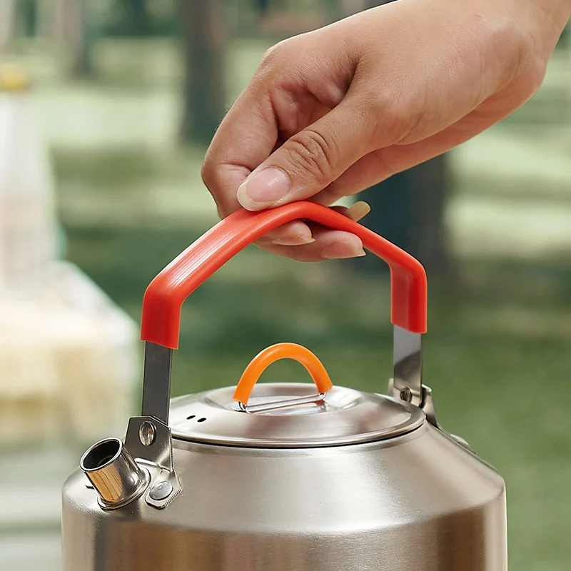 1.0L Stainless Steel Portable Kettle with Red Handle for Outdoor Camping Hiking Bushcraft-Coffee Tea & Cooking Pot Accessories