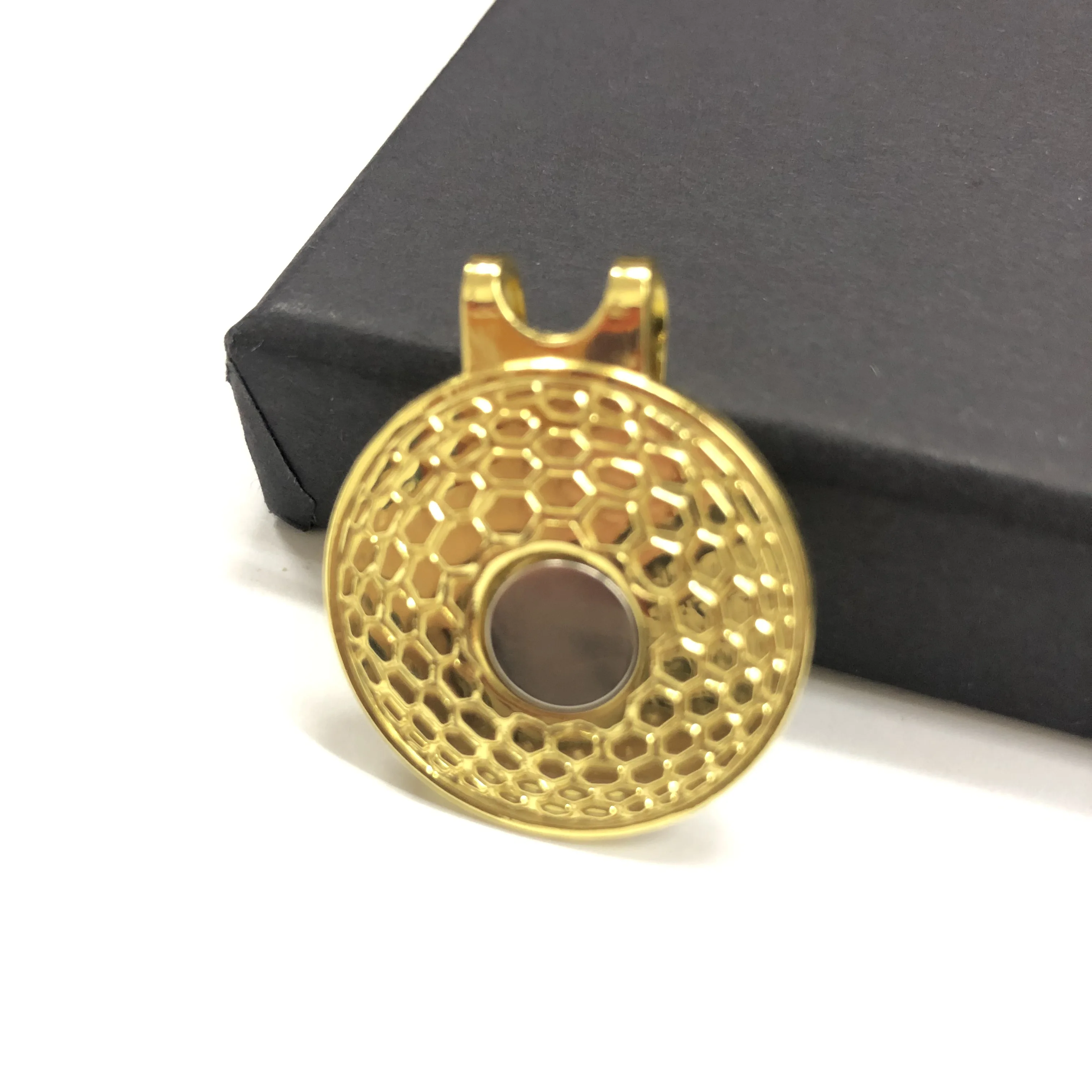 Golden Plated Enameled Japan Golf Hat Clip with customized Glitter Ball Markers for gift