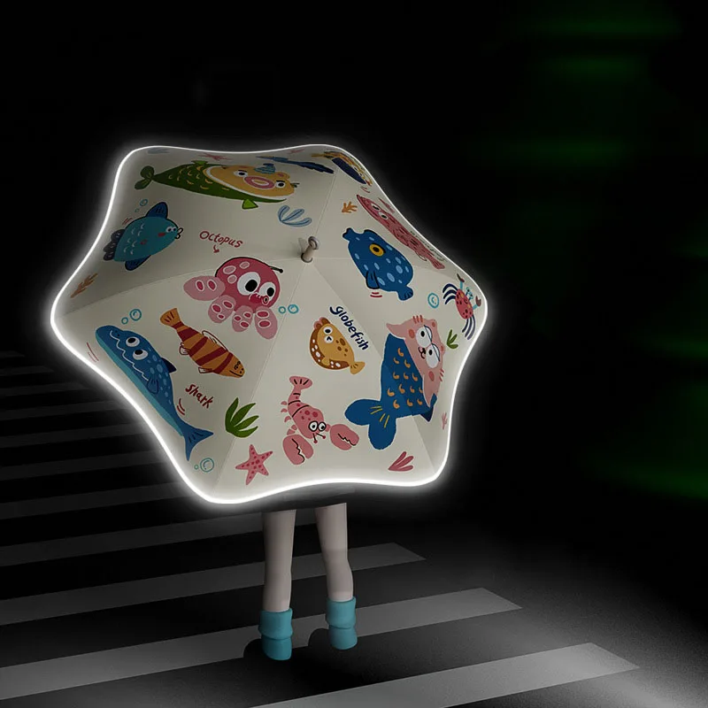 Kids Umbrella Steel Cute Lightweight Safed Reflective Strip Blunt Umbrella C Shaped Handle Kids Umbrella