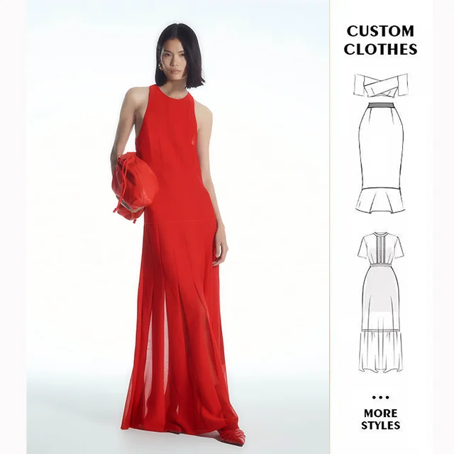 Bettergirl 2024 New High Quality Factory Custom Summer Fashion Formal Women Solid Red Classic Dress Elegant Maxi Evening Dresses