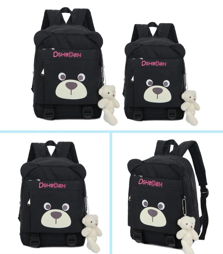 New design funny kids backpack with bear doll primary school students backpacks school bags for children