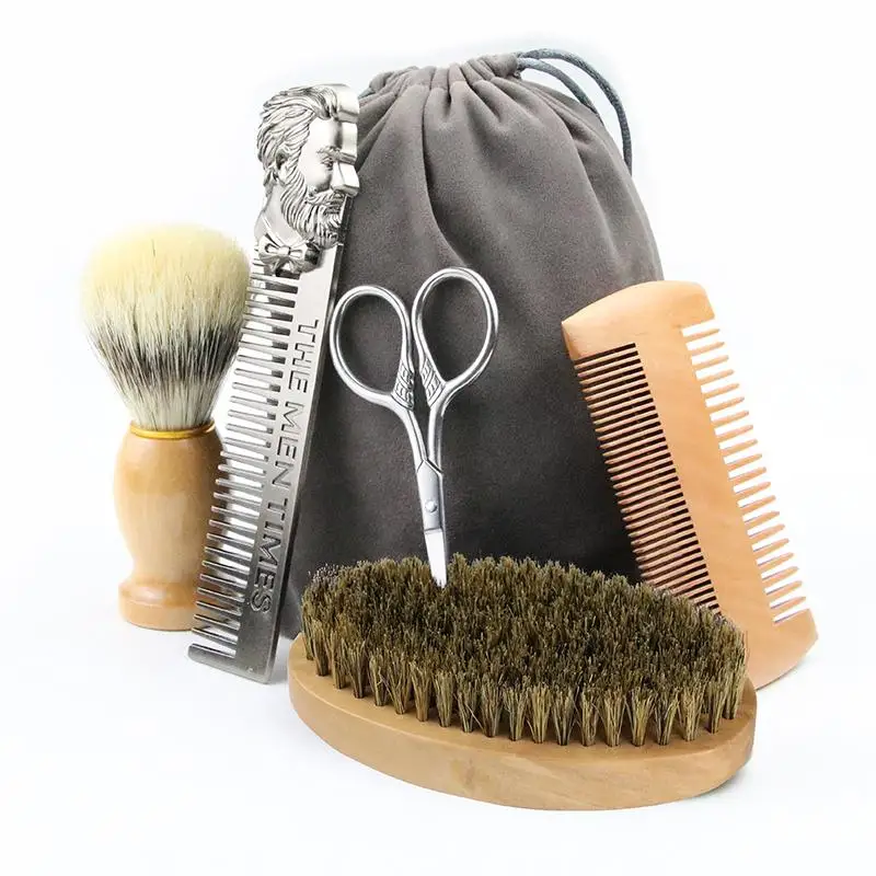 Barber Shop Hairdressing Tool Wooden Beard Brush and Comb Set