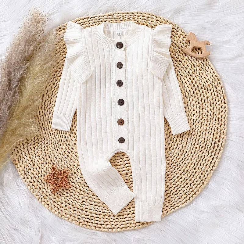 Baby Boy Girl Kids Clothes Fall Winter Buttons Clothing Baby Sweater Rompers Organic Cotton Knitted Long Sleeve Baby Jumpsuit