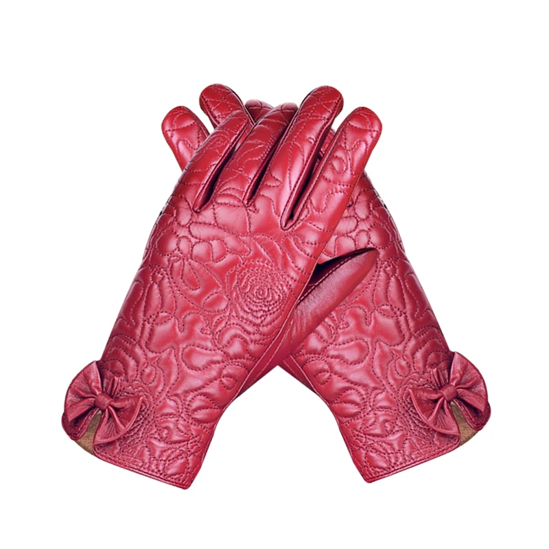 Customized WS2012 Ladies leather glove windproof fashion anti slip screen touch training driving sheepskin Women leather gloves