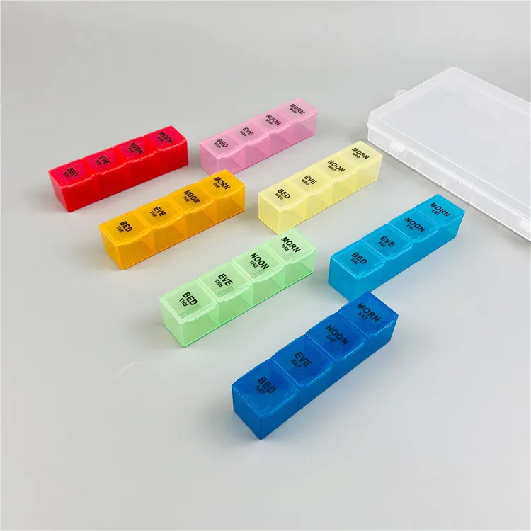 NUOXIN Wholesale Portable 7 Day 4 Times 28 Compartments Plastic Pill Organizer Weekly Pill Box