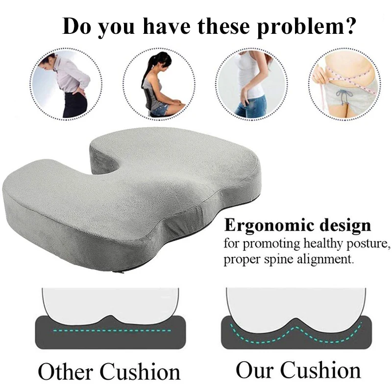 Car Seat Cushion Memory Foam Coccyx Cushion Pads for Office Chair Car to Relieve Tailbone Pain Pillow to Correct Sitting posture