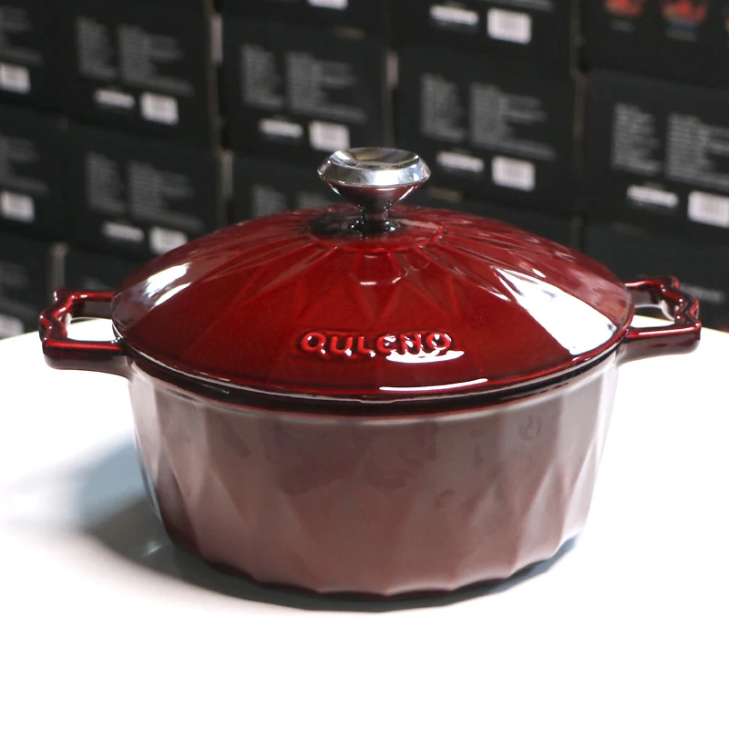 QULENO Cast Iron Enamel Cooker Brilliant Black Aristotle Ornate Design No Touch Metal Button Upgraded Features for Soup Cooking