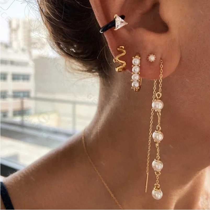 Gemnel 925 sterling silver gold plated fashion enamel negro triangular black drip zircon ear cuff