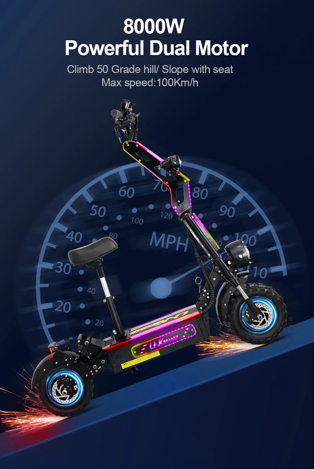 Latest speedy all terrain powerful 13 inch off-road tires  8000w  adult two wheel foldable city urban electric scooters