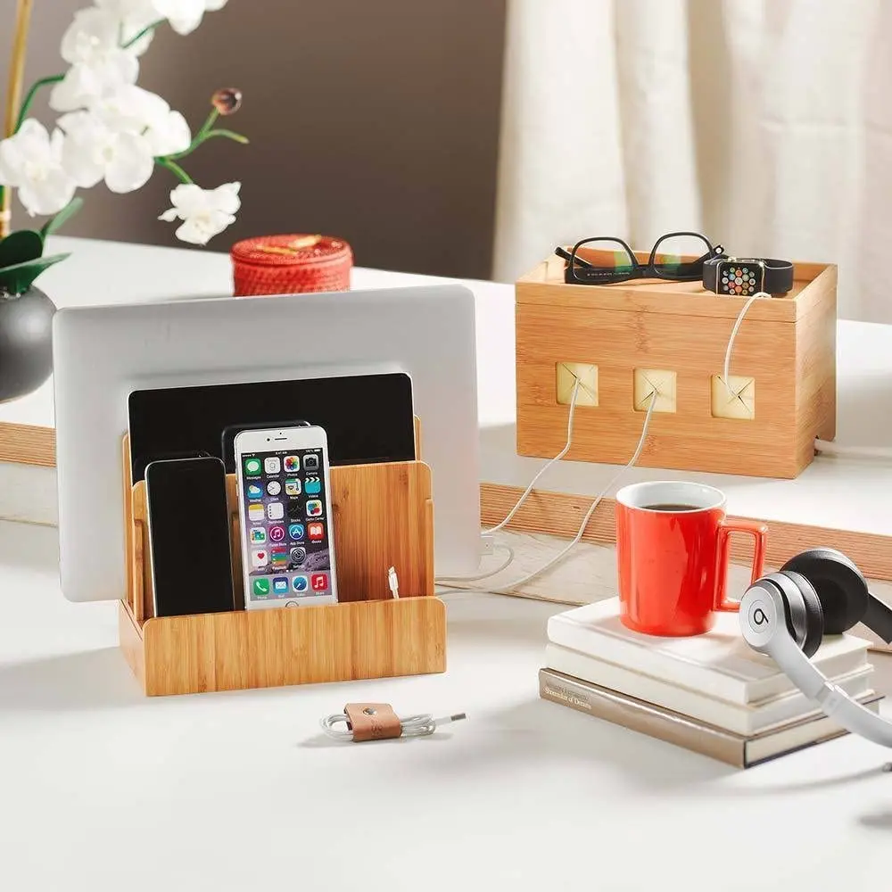 Multi-Device Wood Phone Charge Station Stock Cradle Holder, wooden desk phone stand, wood phone holder for iPhone iPad