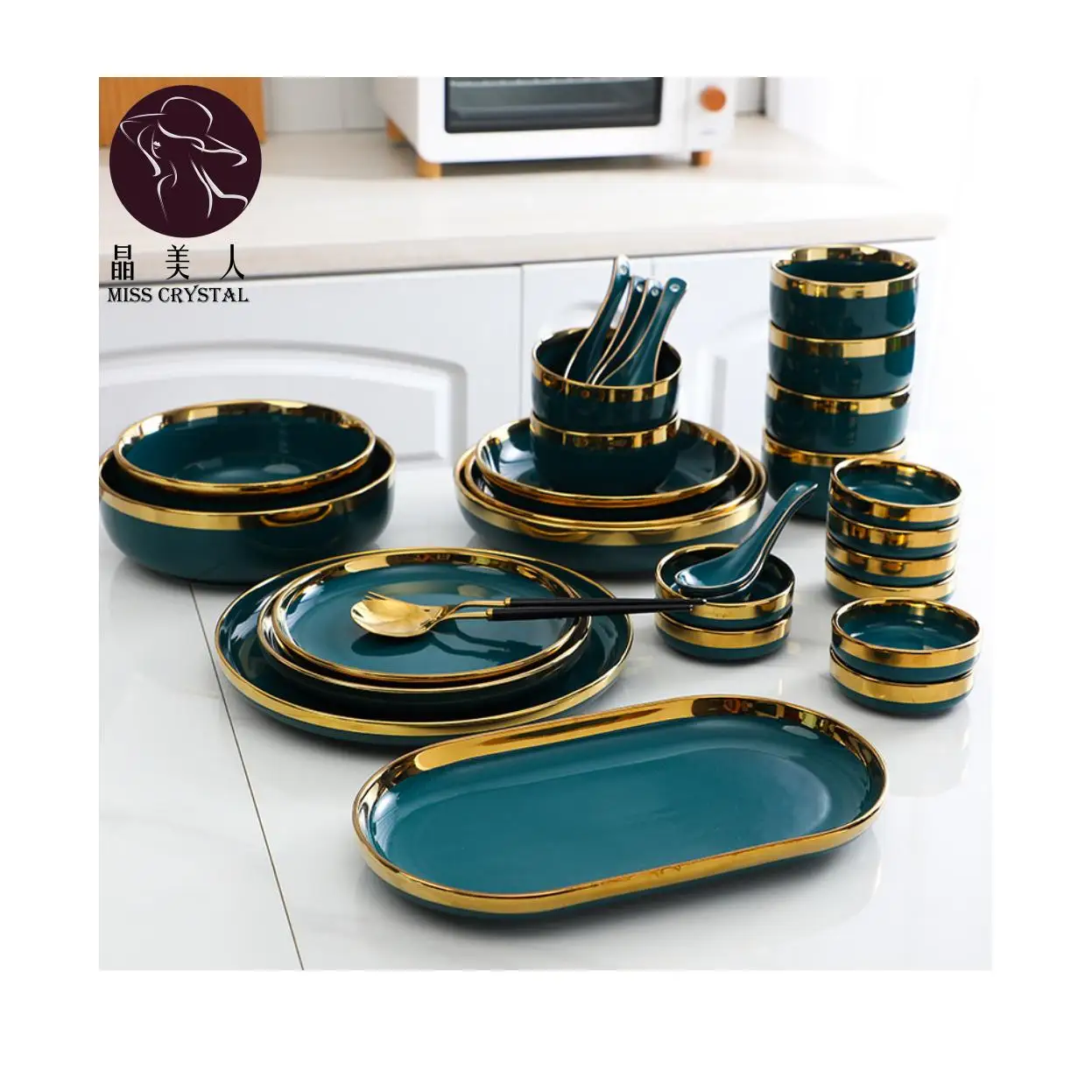 Ceramic Dinner Plates Steak Food Dessert Plate Green Salad Soup Bowl Dinnerware Set Dishes Plates and Bowls Set for Family Hote