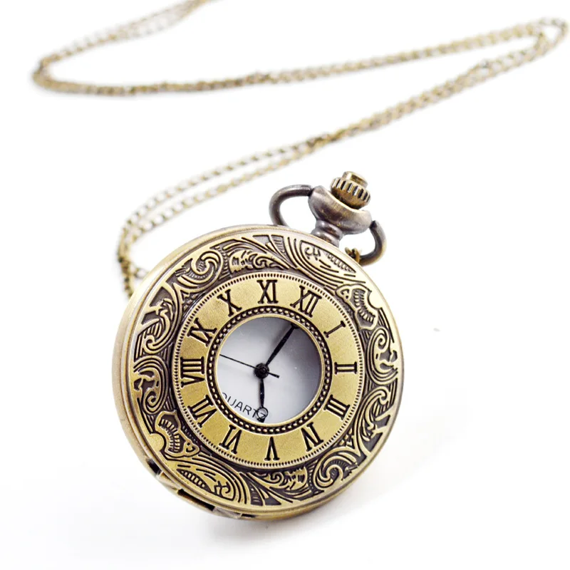 Pocket Watch Roman Classic Retro Hollow out Quartz Watch Alloy 12/24 Hour Scale 60 Minute Scale