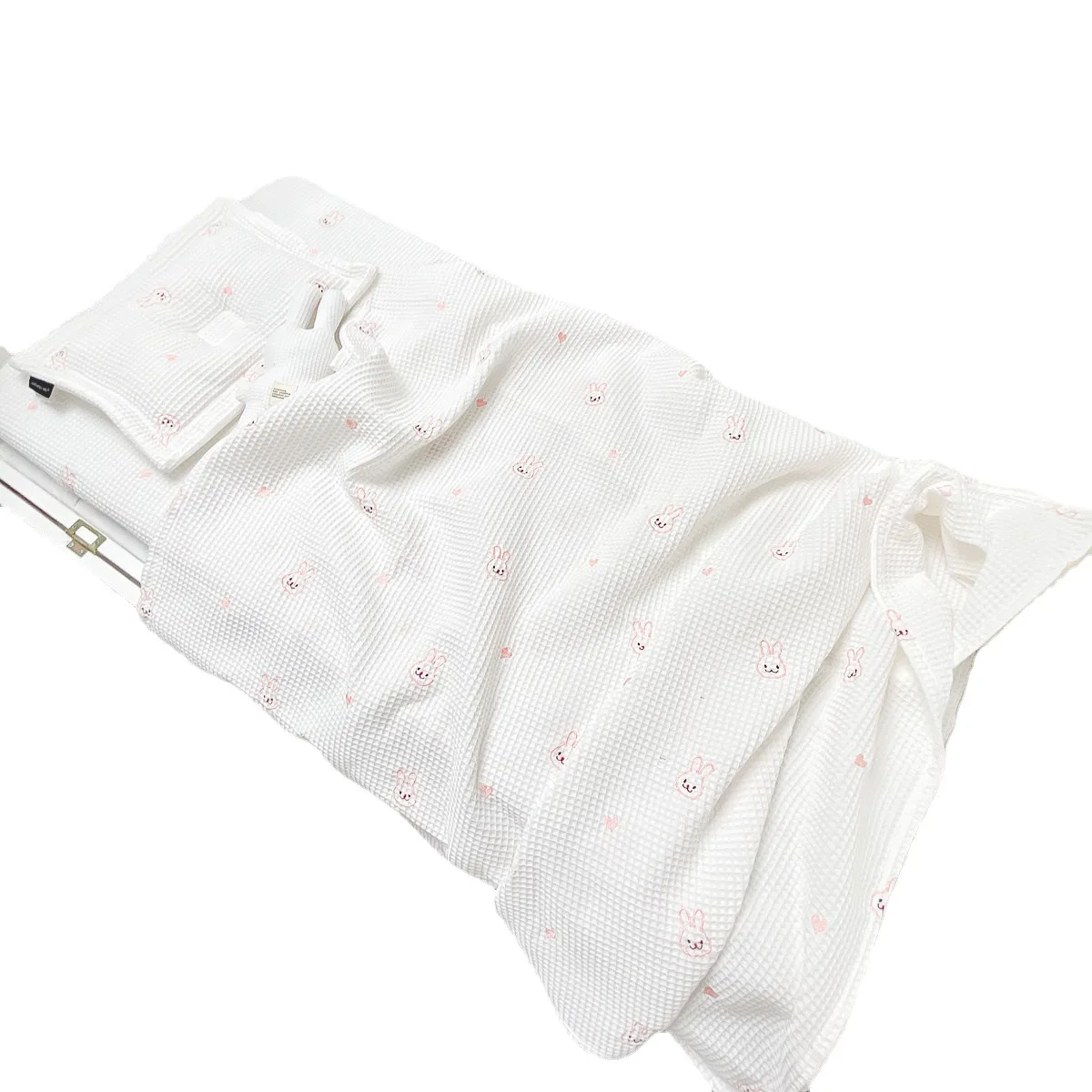Mini Waffle Knitted Cotton Embroidered Bear Baby Blanket Newborn Summer Waffle Blanket