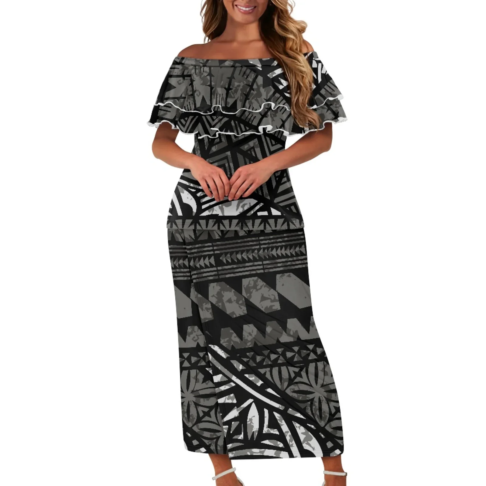 Casual Floral Party Dress Polynesian Hawaiian Tribal Design Custom Plus Size Prom Samoa Puletasi Island Dress For Lady