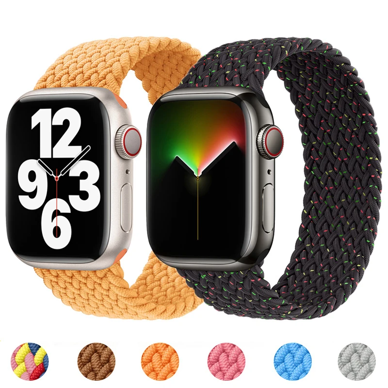 Nylon Solo Braided Loop Strap For Apple Watch Series 7 6 SE 5 4 3 Band 45mm 44mm 42mm 41mm 40mm 38mm Elastic Belt Bracelet