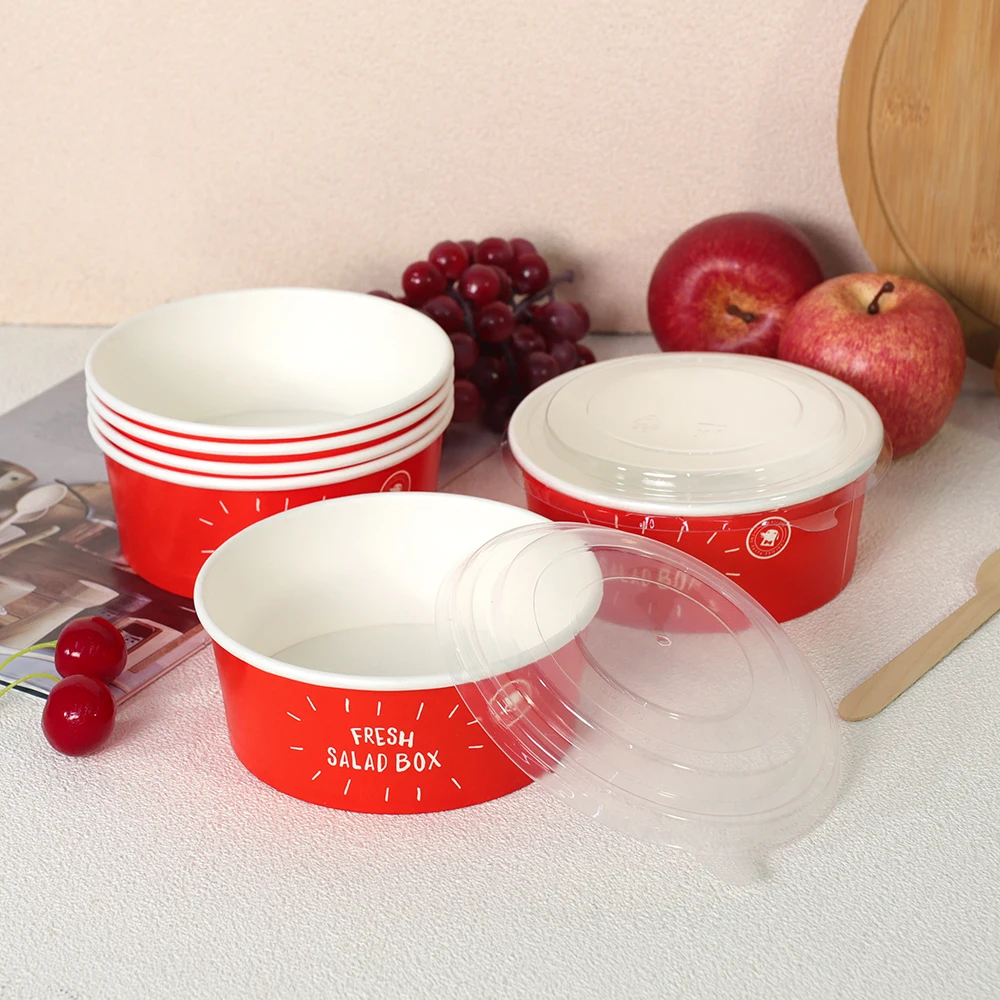 Custom Printed Disposable Biodegradable Kraft Paper Bowl White Paper Round Bowl for Soup Bowl for Salad