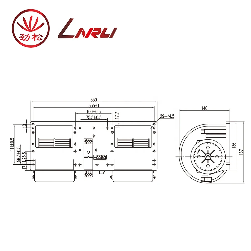 
LINRUI ZHF-281A2TS-1 12V/24V bus air conditioner part evaporator fan and AC blower fan 