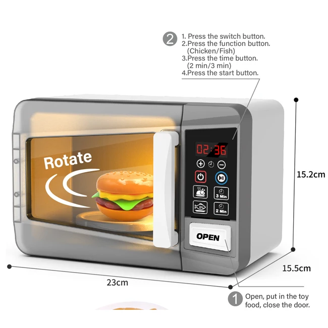 SY Kids Microwave Kitchen Toy Plastic Mini Kitchen Toys Real Cooking Pretend Play Roast Chicken Microwave Oven Toy