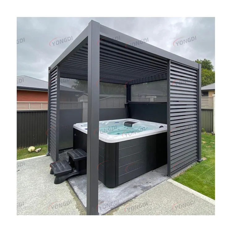 YONGDI outdoor swimming pool cover 5x5 full open electric rotating blades green gazebo garden louvre pergola