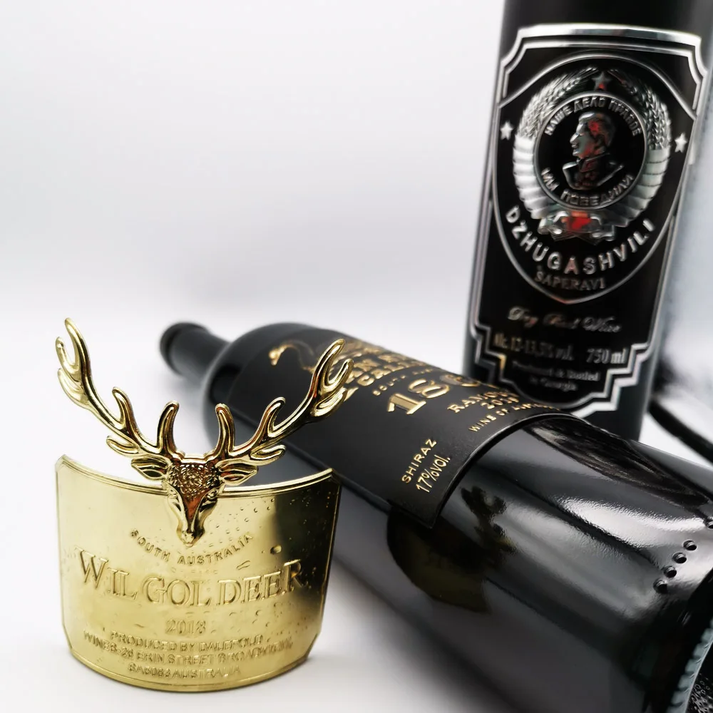 2020 custom embossed aluminium metal wine label design  metal stickers