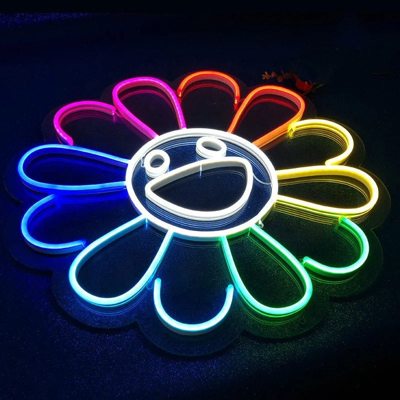 
Amazon Hot Free Shipping USB Colorful Smiley Face Sunflower Neon Sign Gifts Big Rainbow Flower Neon Sign for Wall 