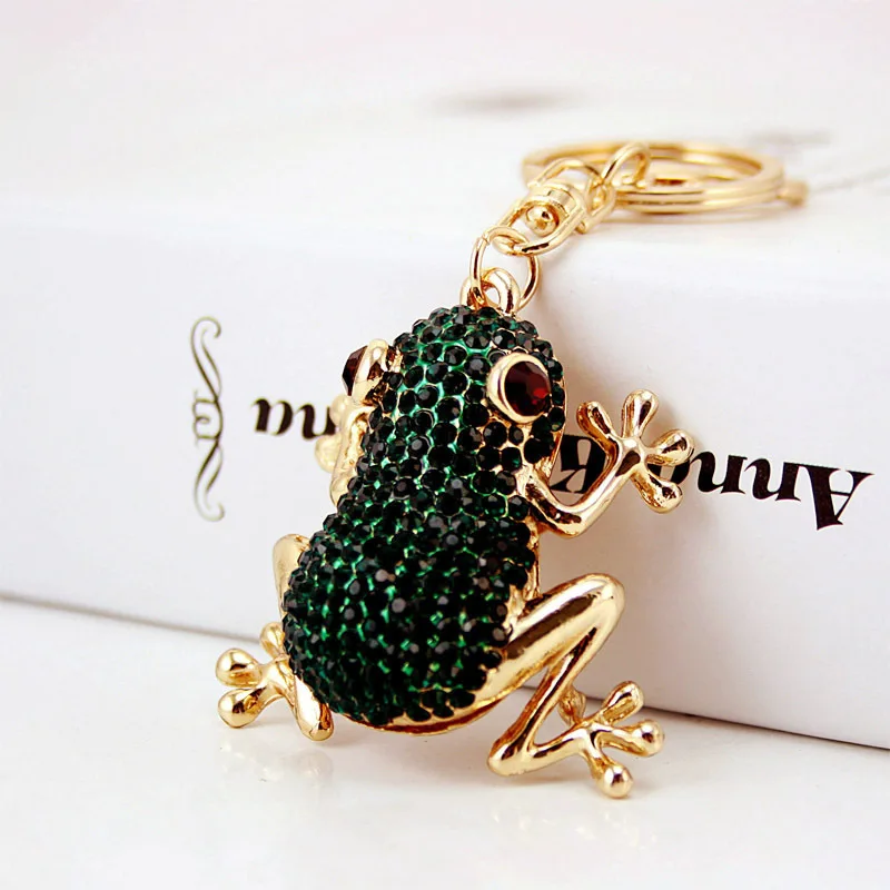 Fashion Green Frog Rhinestone Pendant Keychain Cool DIY Key Rings Crystal Animal Key Chains Accessories Jewelry Gift
