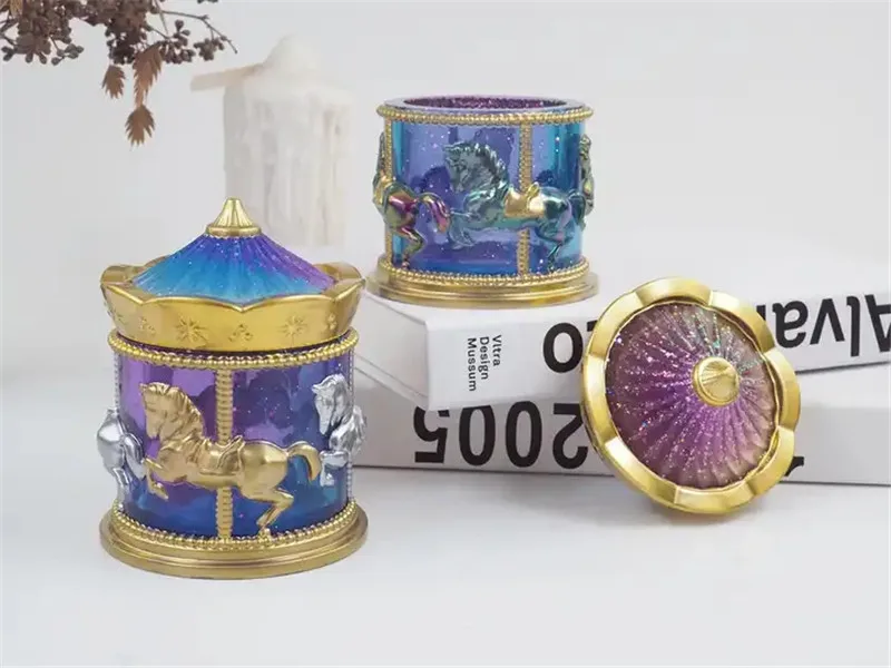 Y1012  New Design 3D Carousel Jar Mold Jesmonite Mold Silicone Gypsum Decoration Silicone Mold