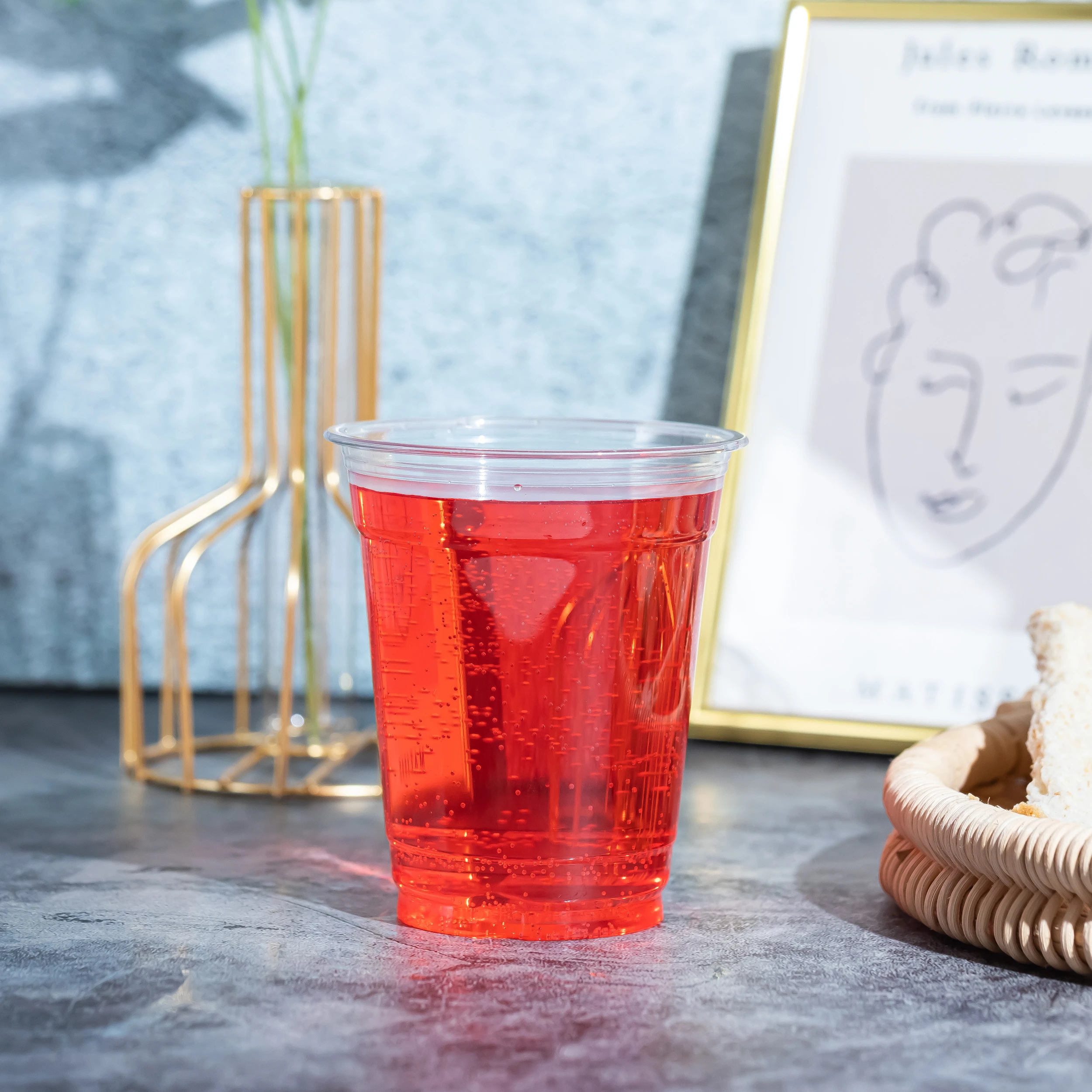 KAIDA clear printed plastic disposable 92mm pet beverage cool drink plastic  recycled plastic cups