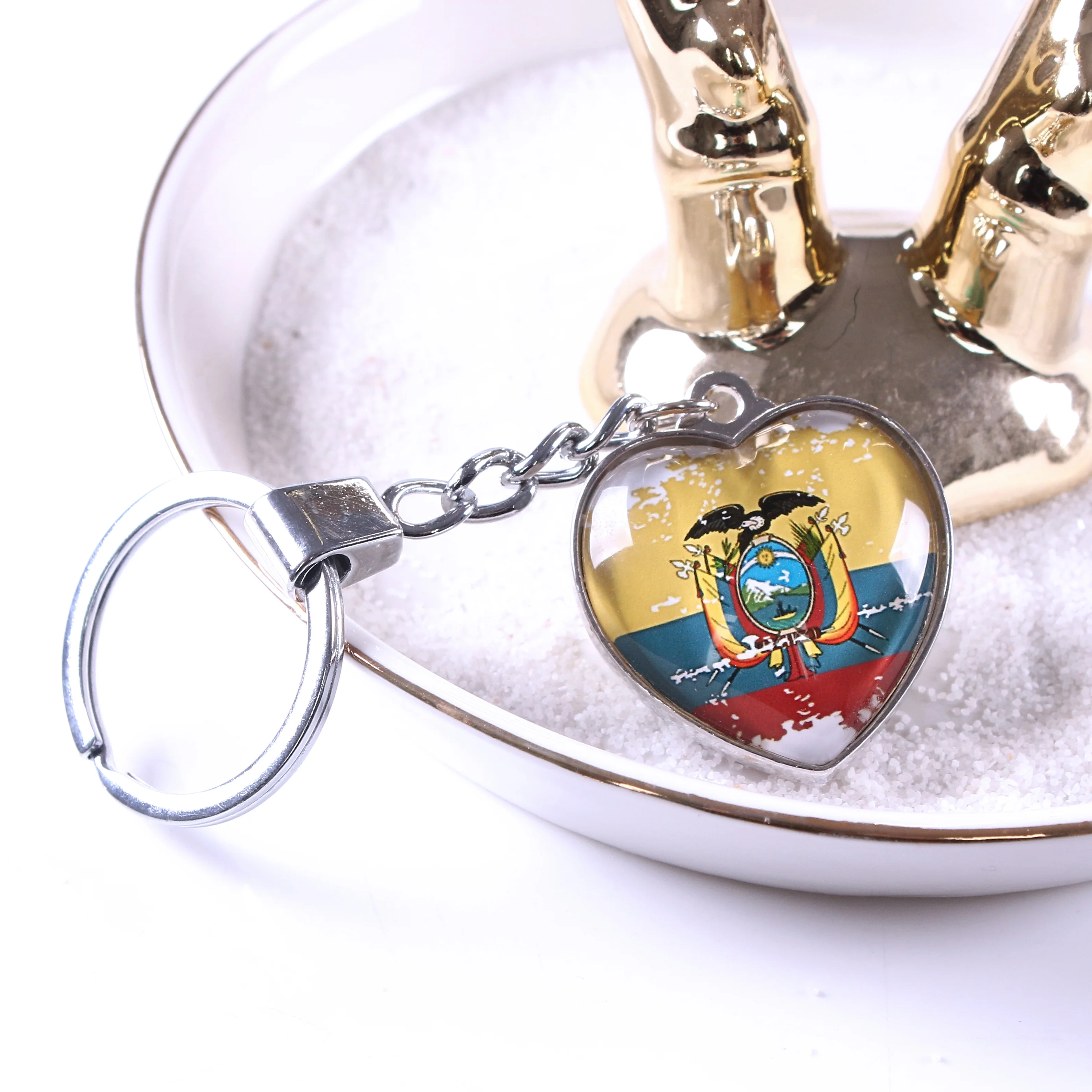 
Cheap Customize Photo Double-sided Islam Country Crystal Glass Car Keychains 