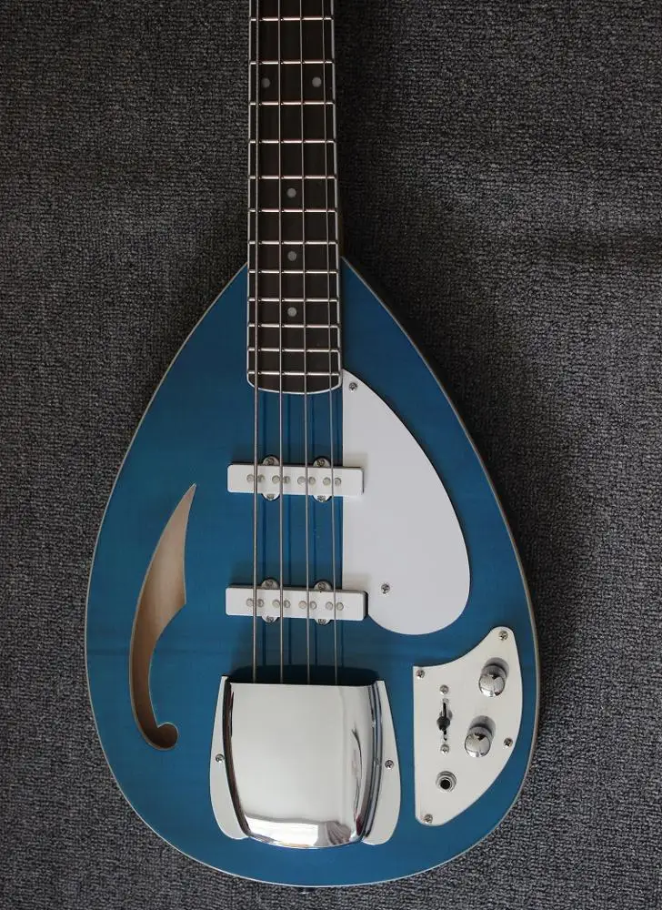 Weifang Rebon 4 String Teardrop electric bass guitar in blue colour