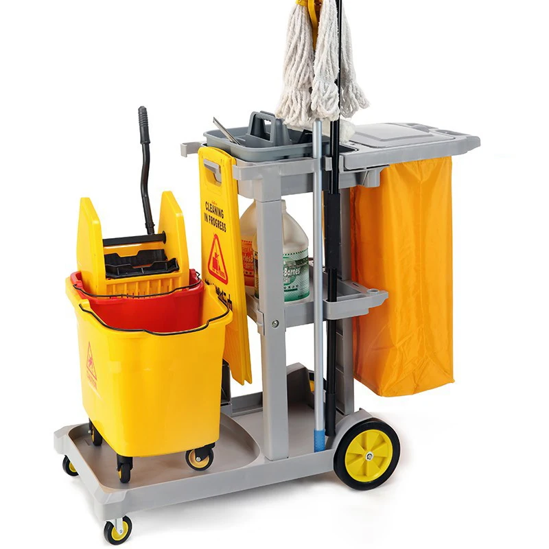 Wholesale Hand Push Hospital Hotel Commercial Janitorial Cleaning Mobile Cart Trolley Cart Manufacturer with Wheels