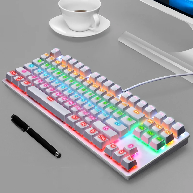 7-color RGB Gaming Mechanical Keyboard 87 Keys narrow edge design  Laptop USB Connection CNC Keyboard