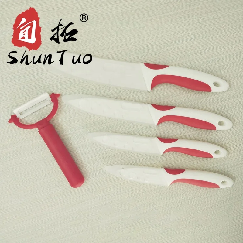 SHUNTUO 5 PCS knife set kitchen double color handle peeler fruit meat zro2 ceramic knife set with sheath