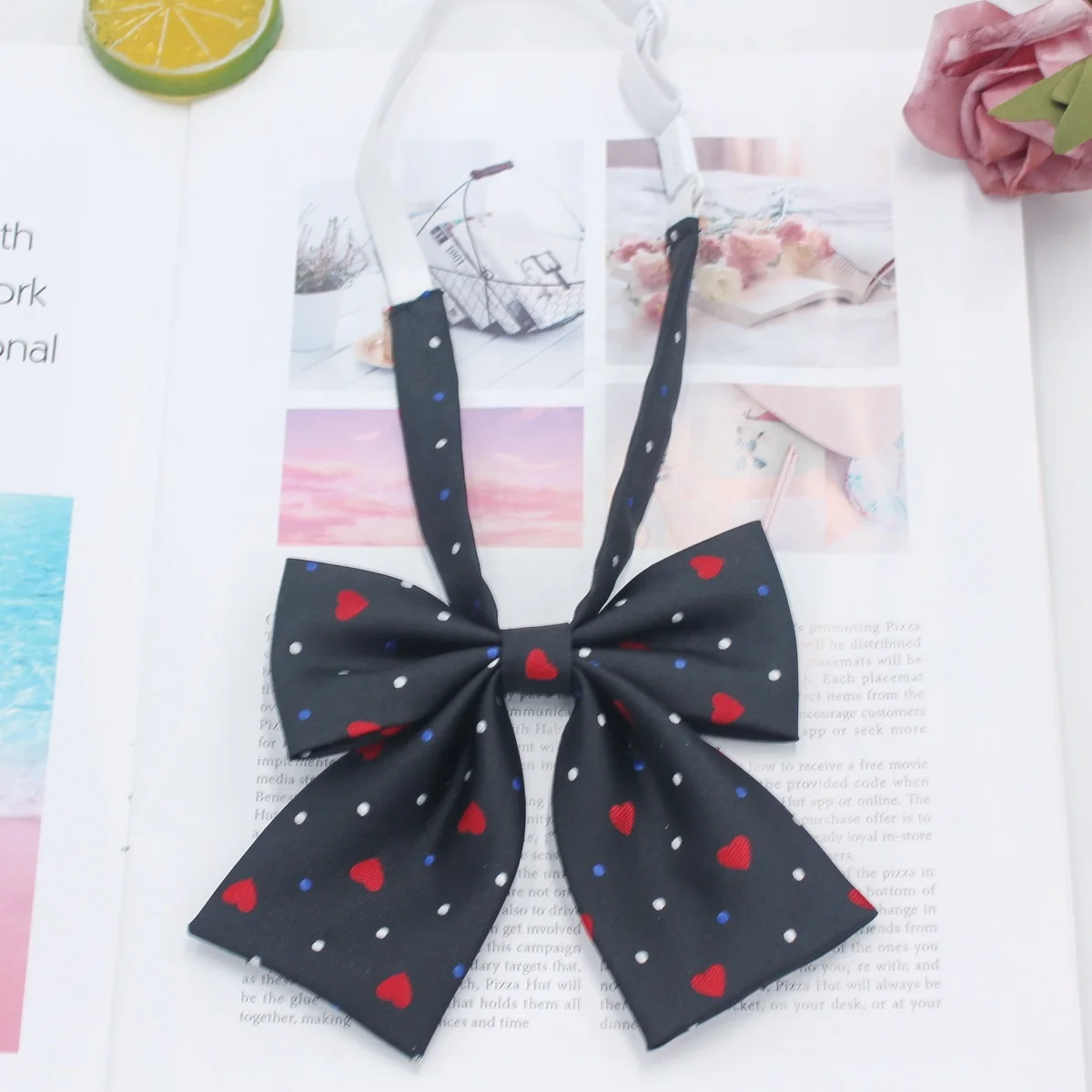 Genya Heart Dot Printing  JK Uniform Bow Tie Shirt Neckties Preppy Style Tie For Girls bow tie school uniform