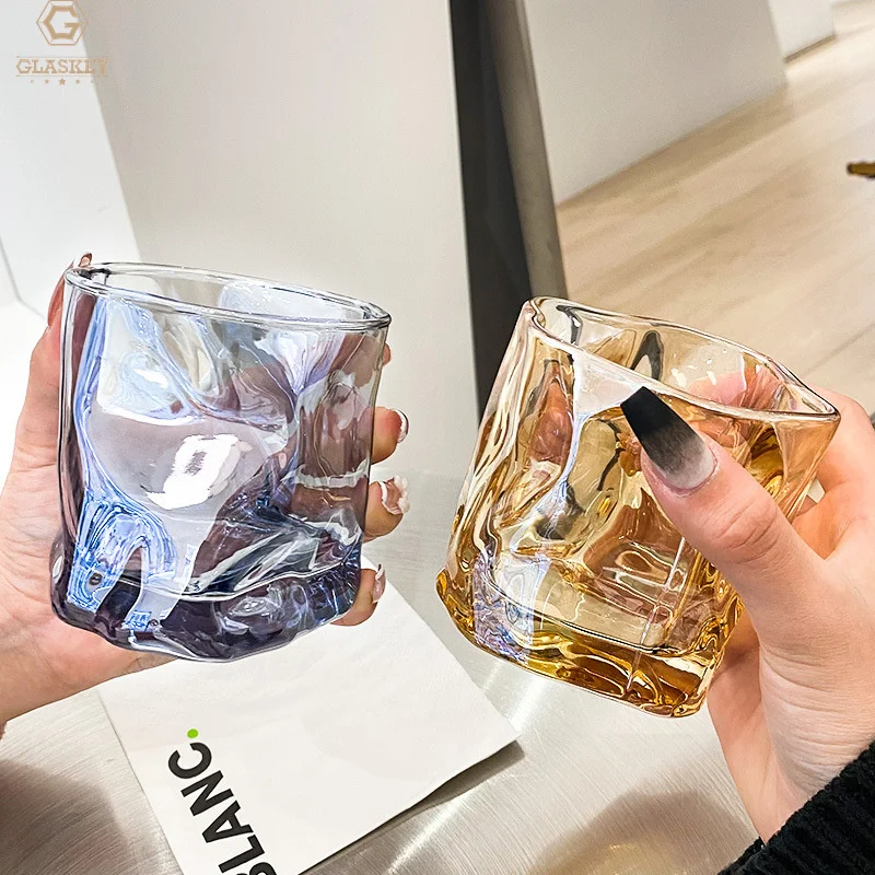 Colorful Drinking Glassware Premium Lead-free Whiskey Glass  Irregular Rocks Spirit Glasses Drink Glasses