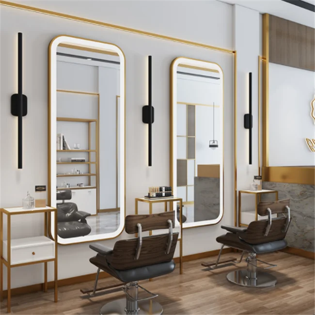 Big Rectangle Led Salon Mirror Station Beauty Hair Wall Mounted Mirrors