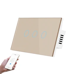 Phone App Controlled Light Switch Tuya App Smart Life Glass Touch Panel 3 Gang 1 Way / 2 Way WiFi Electrical Switches