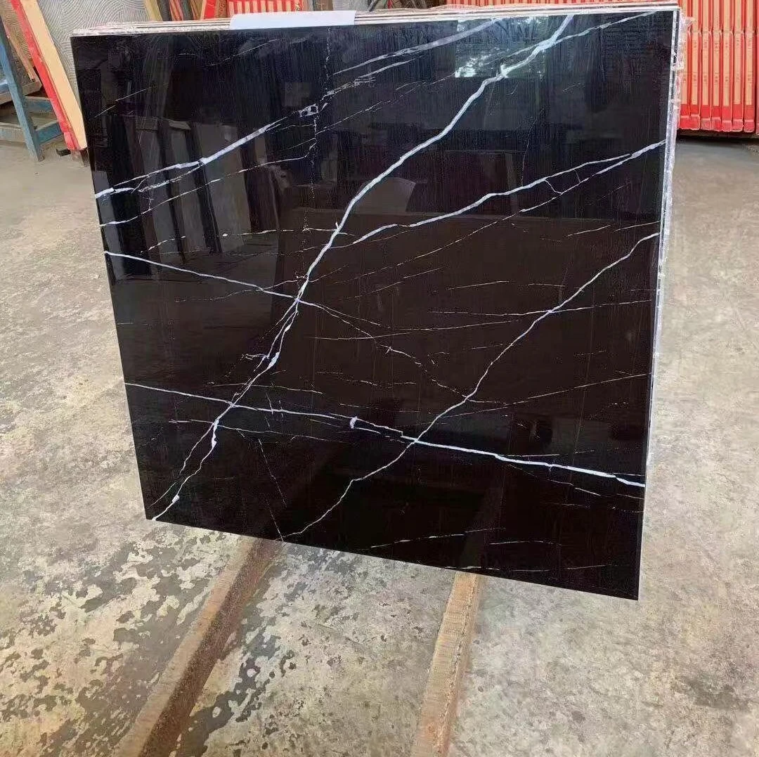 Modern Style Black Gold floor marble tile 600x600mm Porcelain Ceramic Wood Flooring for Rooms Hotels Apartments