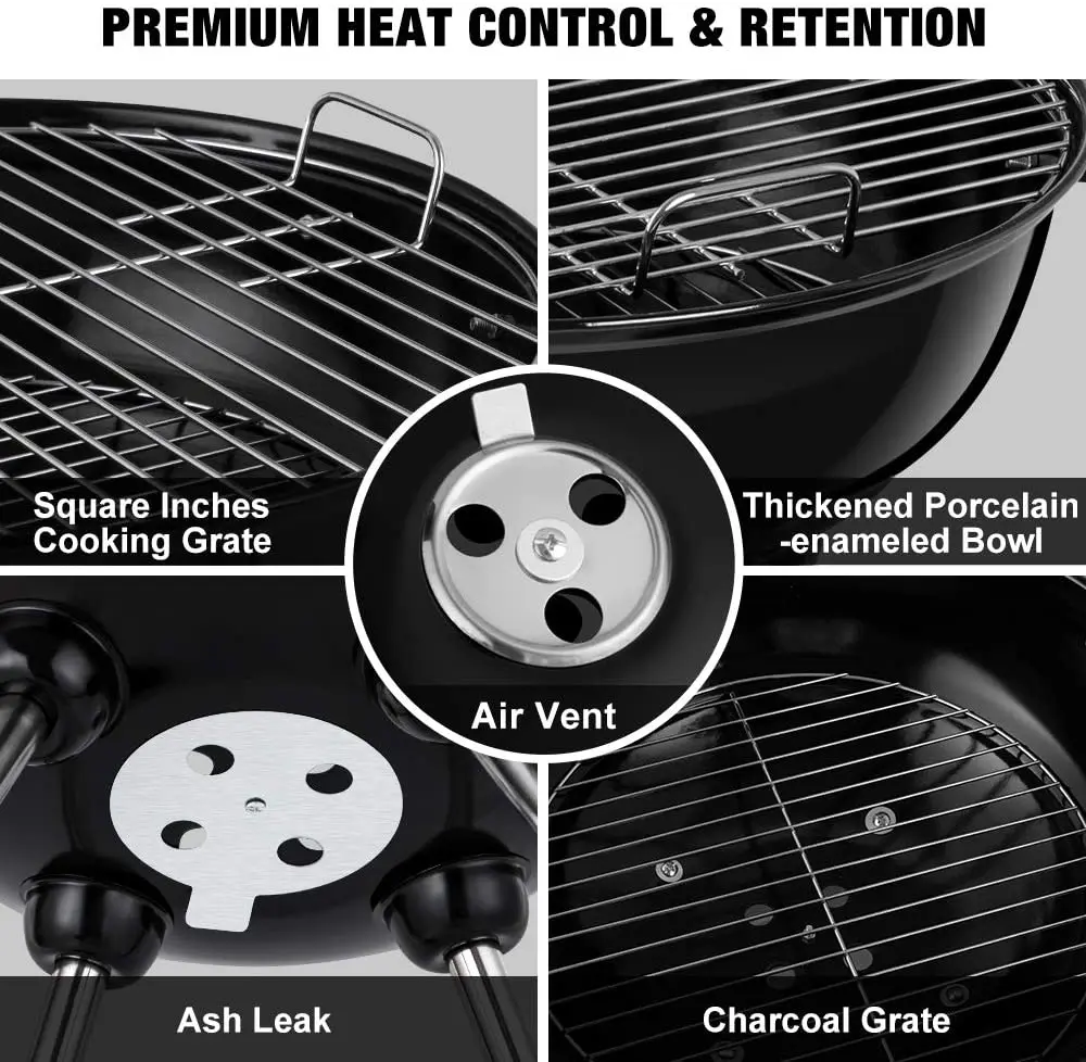 Charcoal Grill BBQ Kettle Portable Grill Outdoor Cooking Grills & Smokers for Camping Patio Picnic Backyard