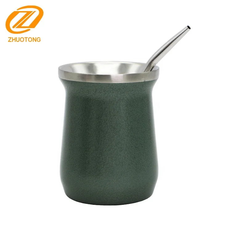  8 унций черно-зеленые изготовленные на заказ двойные стены нержавеющая сталь с соломинкой Термокружка yerba mate Аргентина