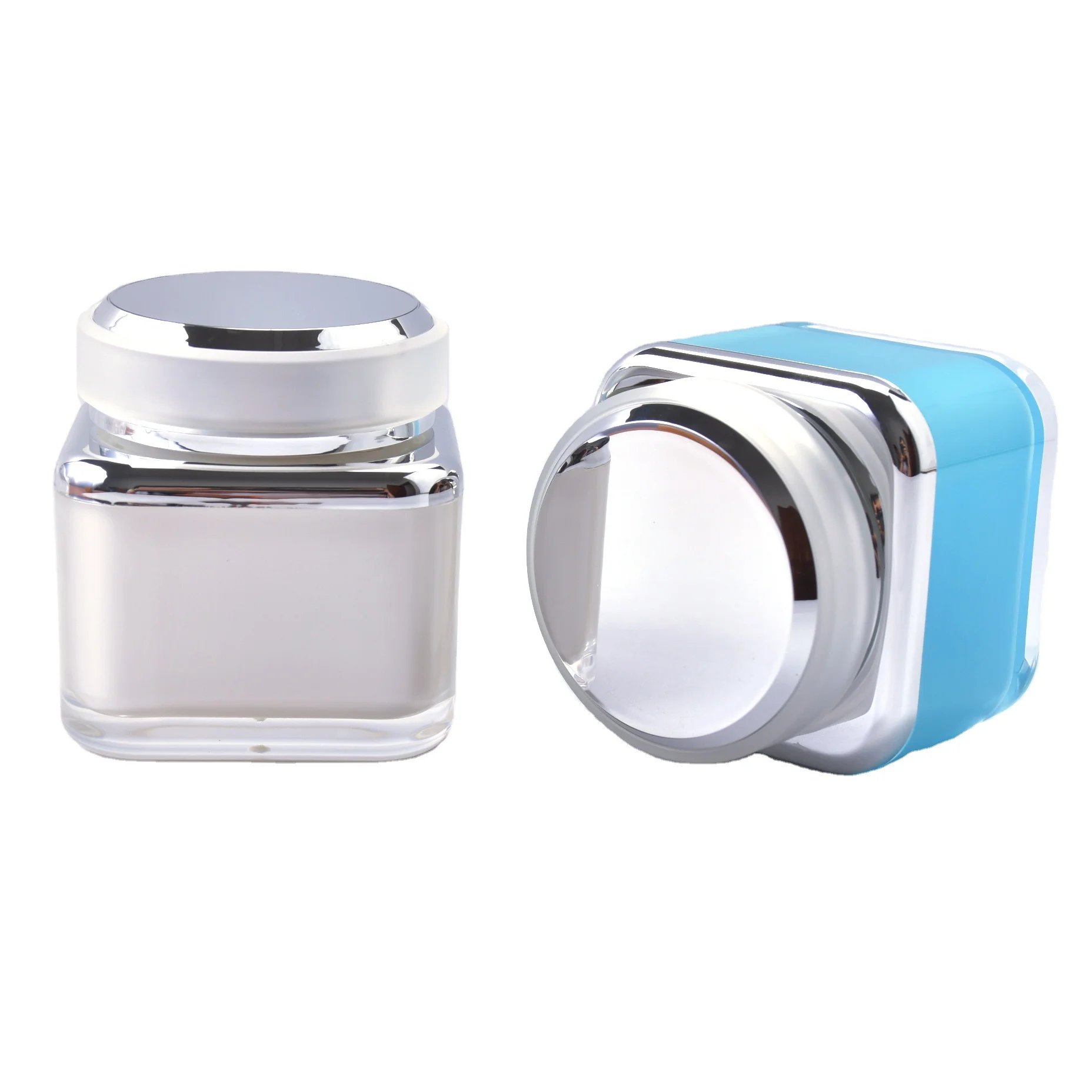 Wholesale low price tarros azules de lujo envases vacios de crema 50g caja de balsamo labial cuadrado