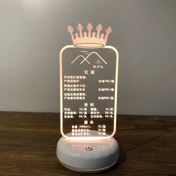 LED Sign Holder Luminous Menu Board Stand Holder with Color Lights for Bar Restaurant KTV