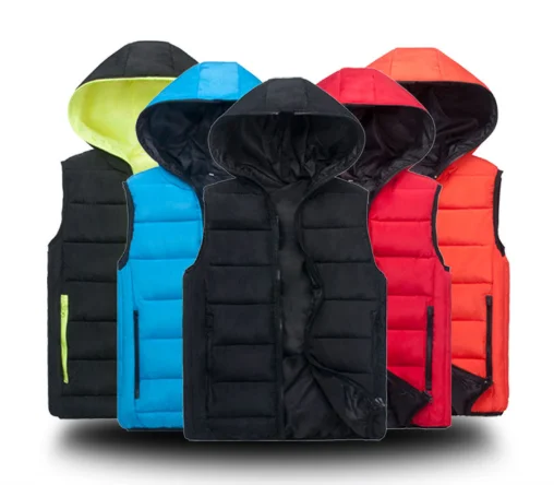 JACKETOWN Six Colors Sleeveless non Detachable Hood Spray-bonded Wadding Cotton Polyester Filled Waistcoat Man Duck Down V