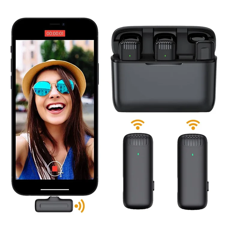 J13 Wireless Lavalier Microphone System Audio Video Recording Microphone Mini Mic for iPhone Android Live Broadcast