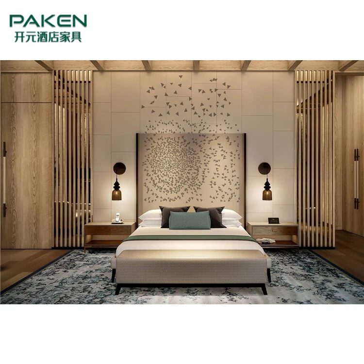 Paken Factory Professional Custom Modern Wooden King Bed Bedroom Sets 5 Star Dubai Hotel Room Furniture
