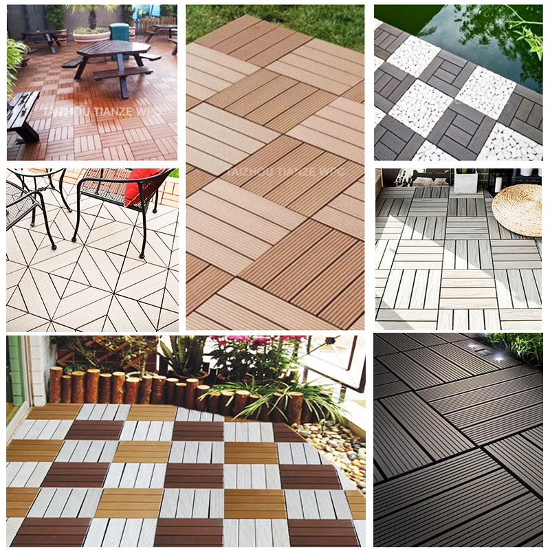 Tianze 300mm waterproof anti uv home garden decking interlocking wood diy wpc outdoor tile flooring