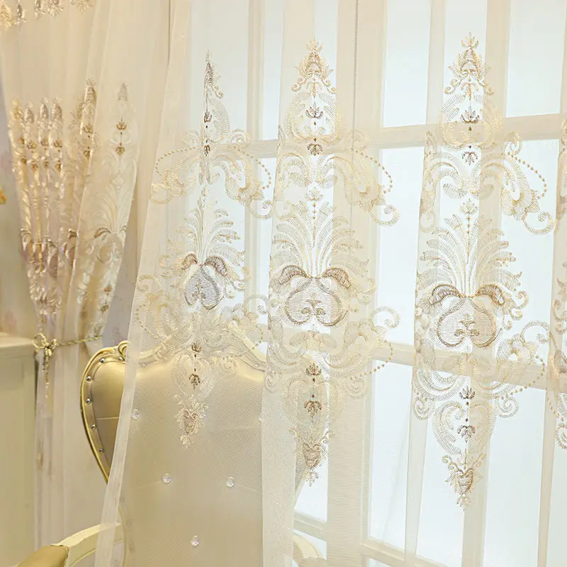 European Style Embroidered Window Screen Transparent Gauze Curtain,Living Room Bedroom Curtain Fabric